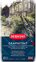 Набор акварельных графитных карандашей Graphitint, 12 шт, в метал. короб, Derwent