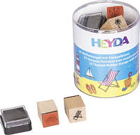 Резиновый штамп Heyda Отдых набор 15 шт и штемпельная подушка (4005329105890)