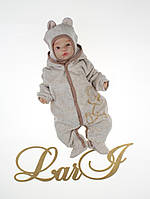 Велюровый комбинезон "Мишка-топтыжка" для новорожденных деток на выписку в роддом, с шапочкой. Капучино