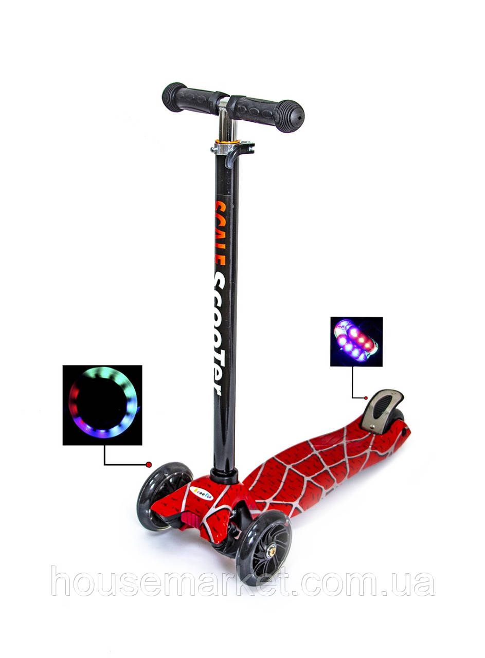 Дитячий самокат MAXI. Red web. Світяться колеса - фото 1 - id-p1321378167