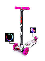 Дитячий самокат MAXI. Flowers. Roses. Світяться малинові колеса