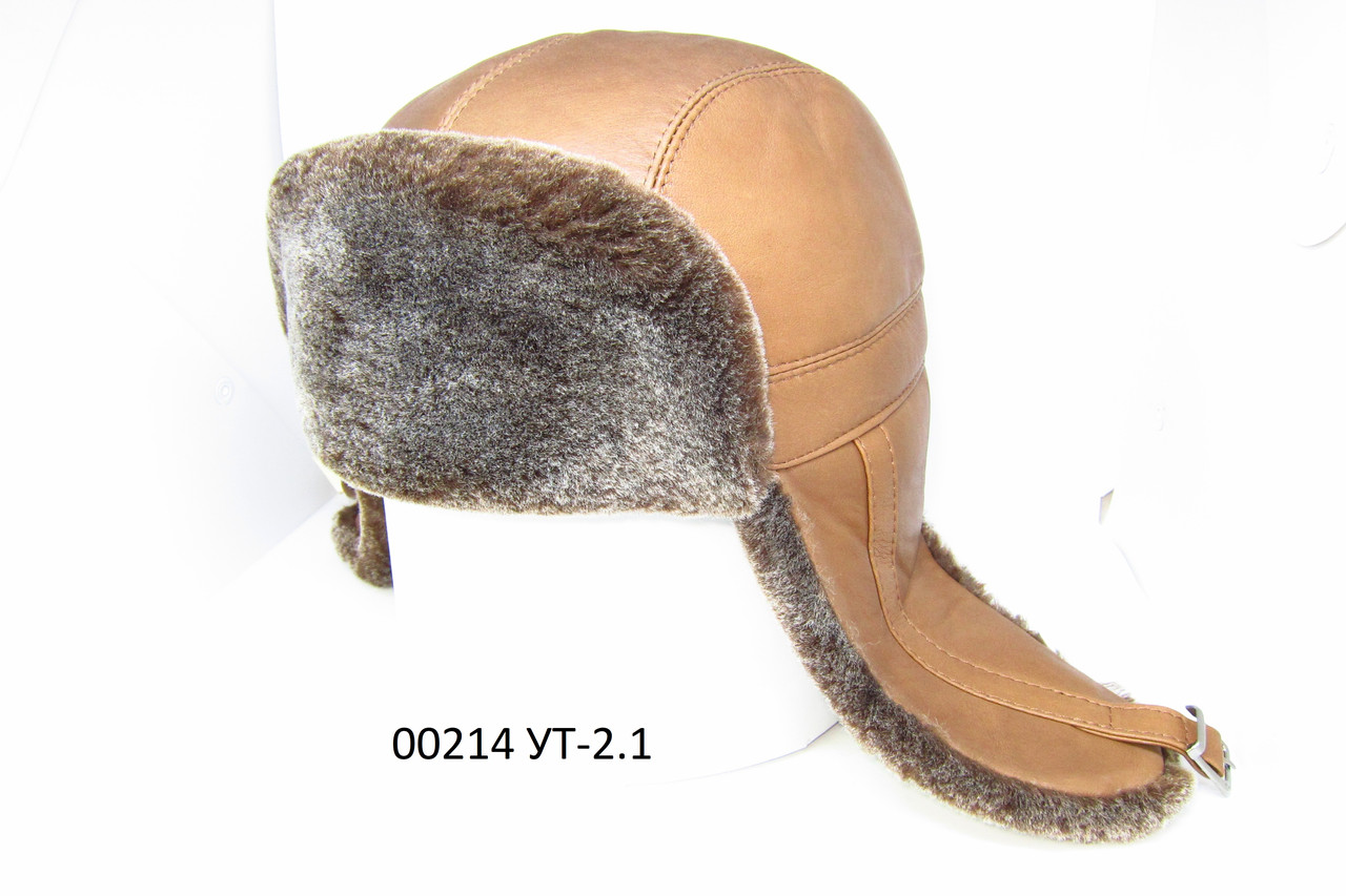 Чоловіча шапка вушанка з натуральної шкіри та хутра овчини DAVANI 00214