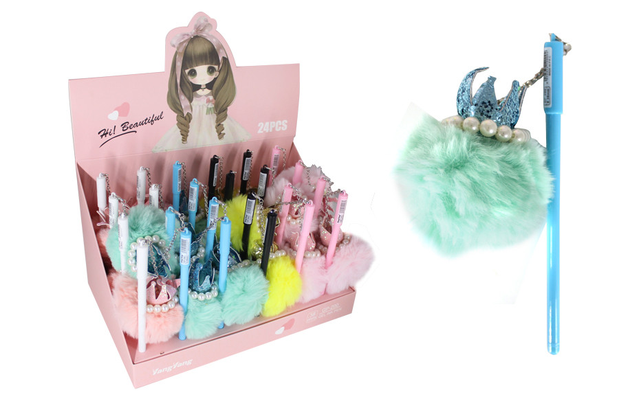 Ручка гелева з подвесткой "Хутровий з короною",синя,0,38 мм 020215