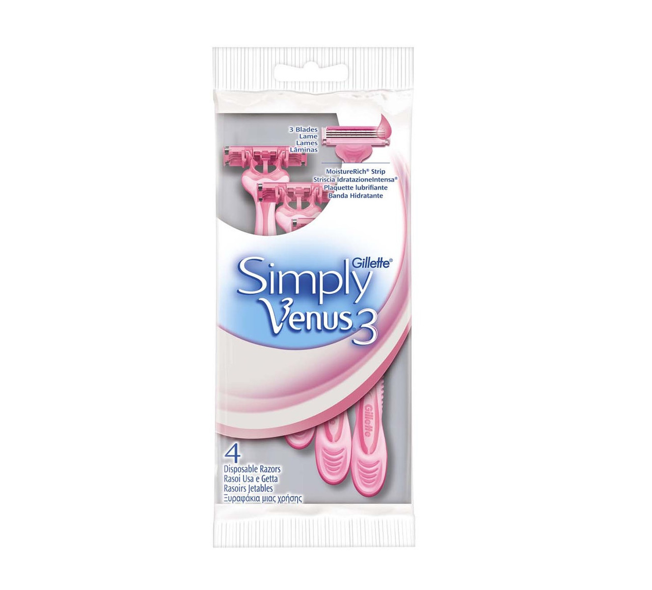 Станки для бриття Simply venus 3 леза ЖІНОЧИЙ 4 штук в упаковці (7702018465675)