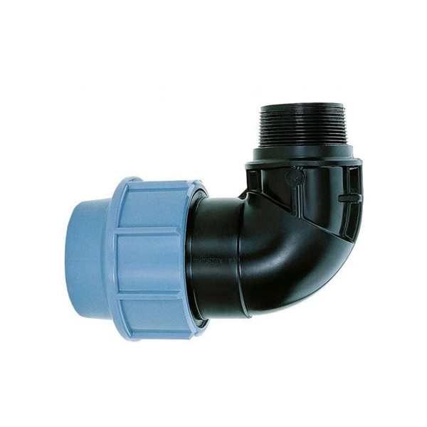 Коліно ПНД затискне із зовнішнім різьбленням 20х3/4