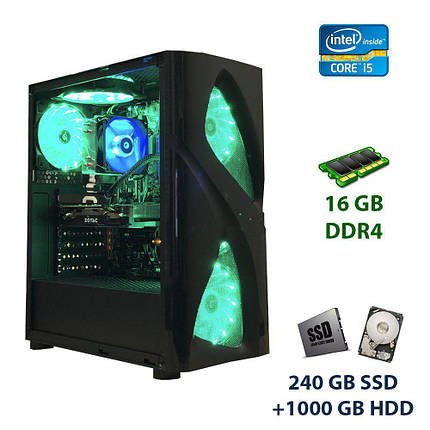 Golden 5LED Fan Tower / Intel Core i5-6500T (4 ядра по 2.5 - 3.1 GHz) / 16 GB DDR4 / 240 GB SSD+1000 GB HDD /, фото 1