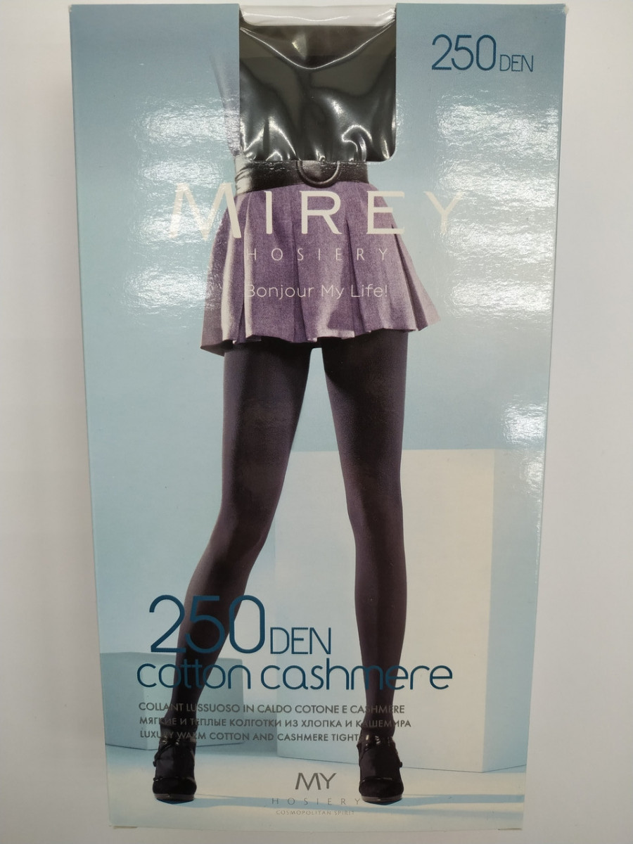 Теплые колготки комфортные из хлопка и кашемира Mirey COTONE CASHMERE 250 ден №4 L чёрные ЛЖЗ-120474