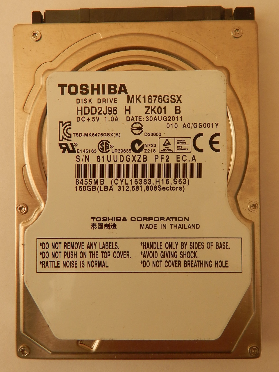 Жорсткий диск  Toshiba/Hitachi mk1676gsx, 2.5", SATA 3Gb/s, 160 Гб, 5400 rpm, буфер 8 Мб для ноутбука