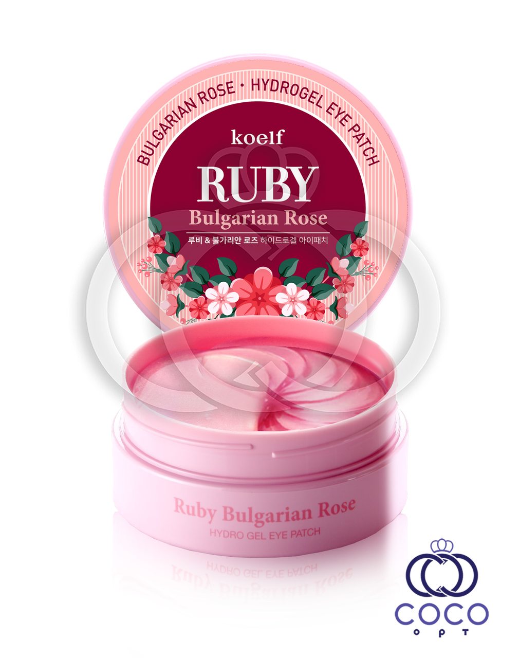 Патчі гідрогелеві Koelf Ruby Bulgarian Rose з рубіновою пудрою і болгарською трояндою, фото 1