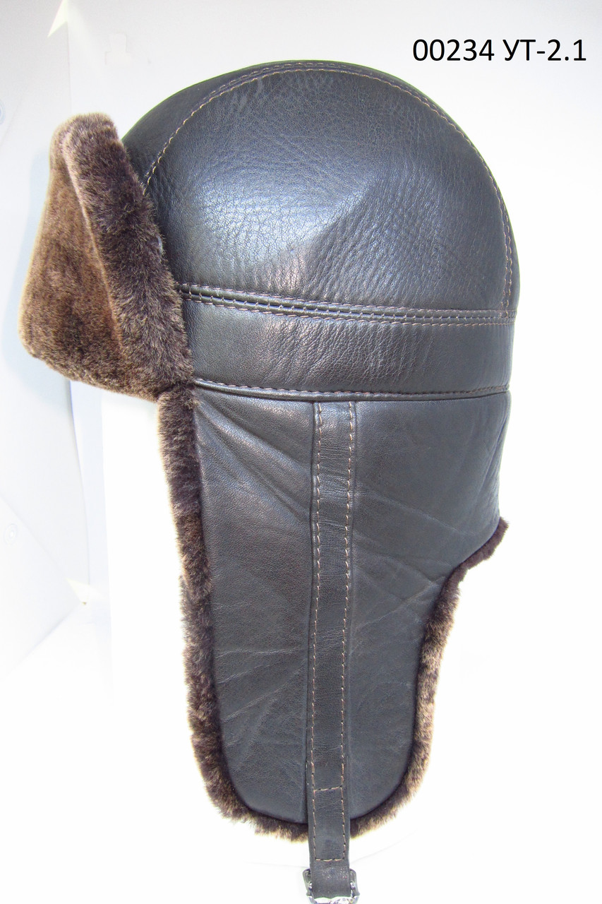 Чоловіча шапка вушанка з натуральної шкіри та хутра овчини DAVANI 00234