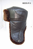 Чоловіча шапка вушанка з натуральної шкіри та хутра овчини DAVANI 00235