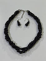 Чорні намисто перлинні на шию перли чорний плетені 46 см