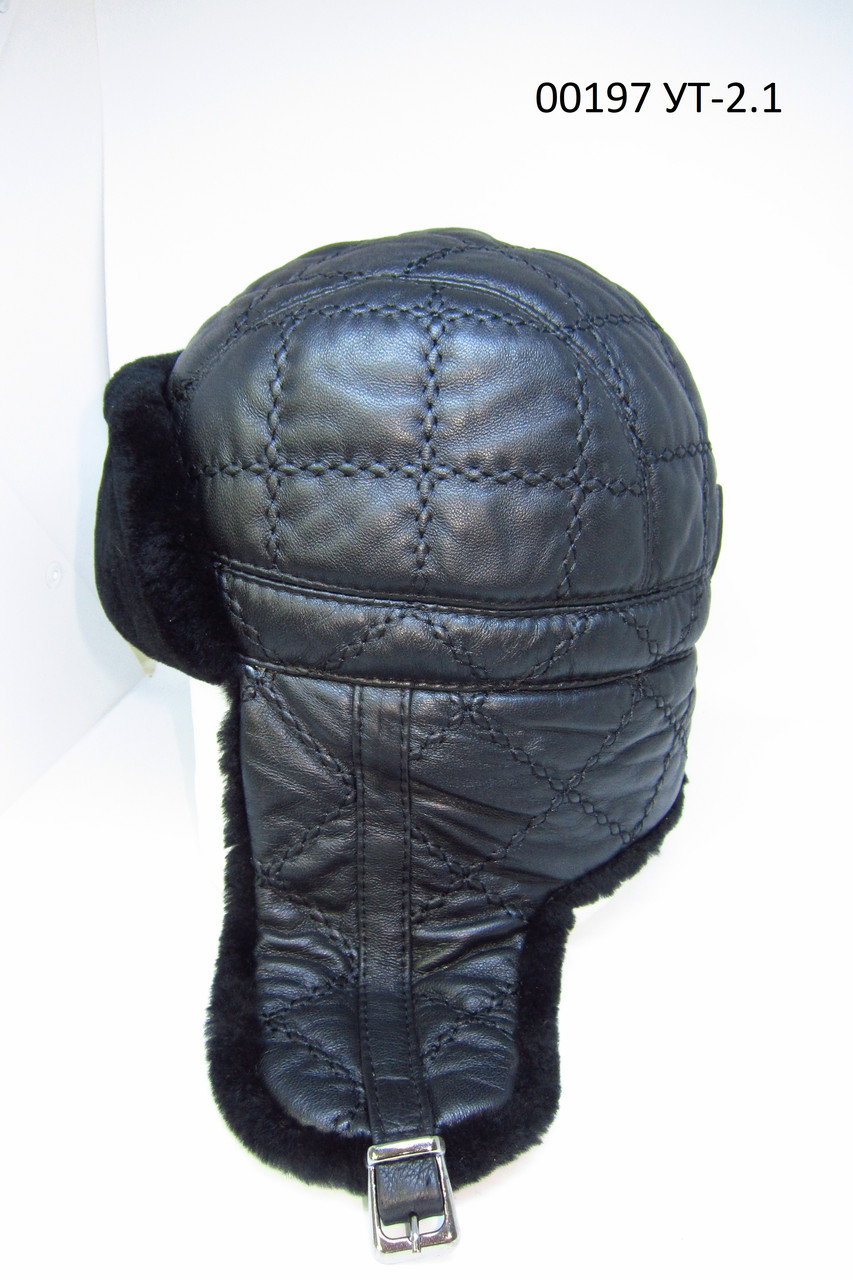 Чоловіча шапка вушанка з натуральної шкіри та хутра овчини DAVANI 00197, фото 1