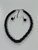 Черные бусы жемчужные на шею жемчуг черный 46 см набор серьги петля