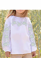 ЗАГОТОВКА НЕ ПОШИТАЯ на белом габардине для вышивки нитками или бисером, Рубашка вышиванка для девочки №11