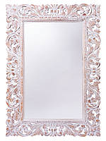 Дзеркало настінне прямокутне в різьбленій дерев'яній рамі біла патина Ажур 145см*80см