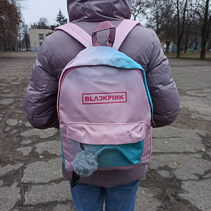 Рюкзак Міський Шкільний Black Pink Рожевий з блакитним + брелок із хутра, фото 1