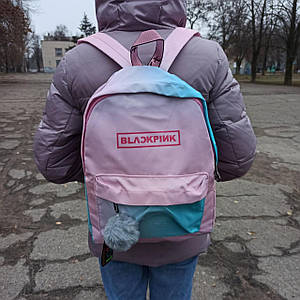 Рюкзак Міський Шкільний Black Pink Рожевий з блакитним + брелок із хутра