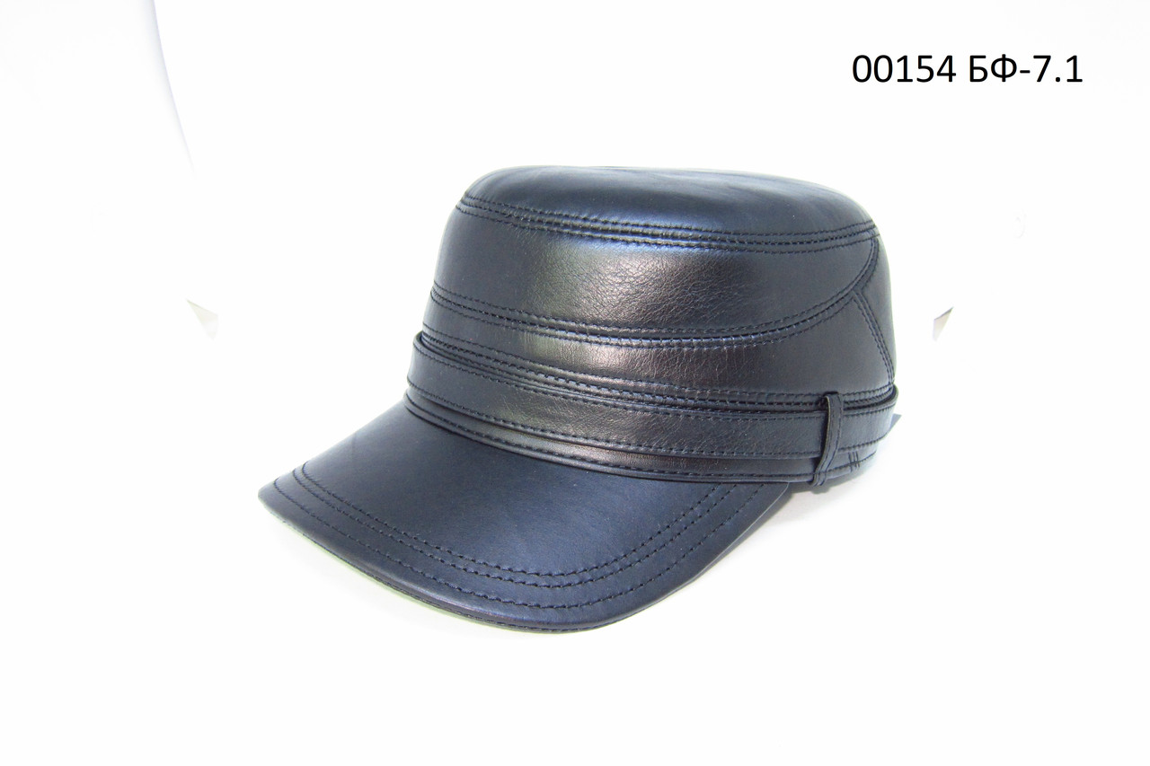 Чоловіча кепка немка з натуральної шкіри чорна на флісовій підкладці.DAVANI 00154