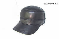 Мужская кепка немка из натуральной кожи черная на флисовой подкладке DAVANI 00239
