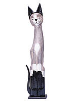 Статуэтка кот деревянный напольный серо-черный на подставке высота 80см