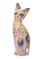 Статуэтка кот деревянный расписной в цвете пастэль высота 25см