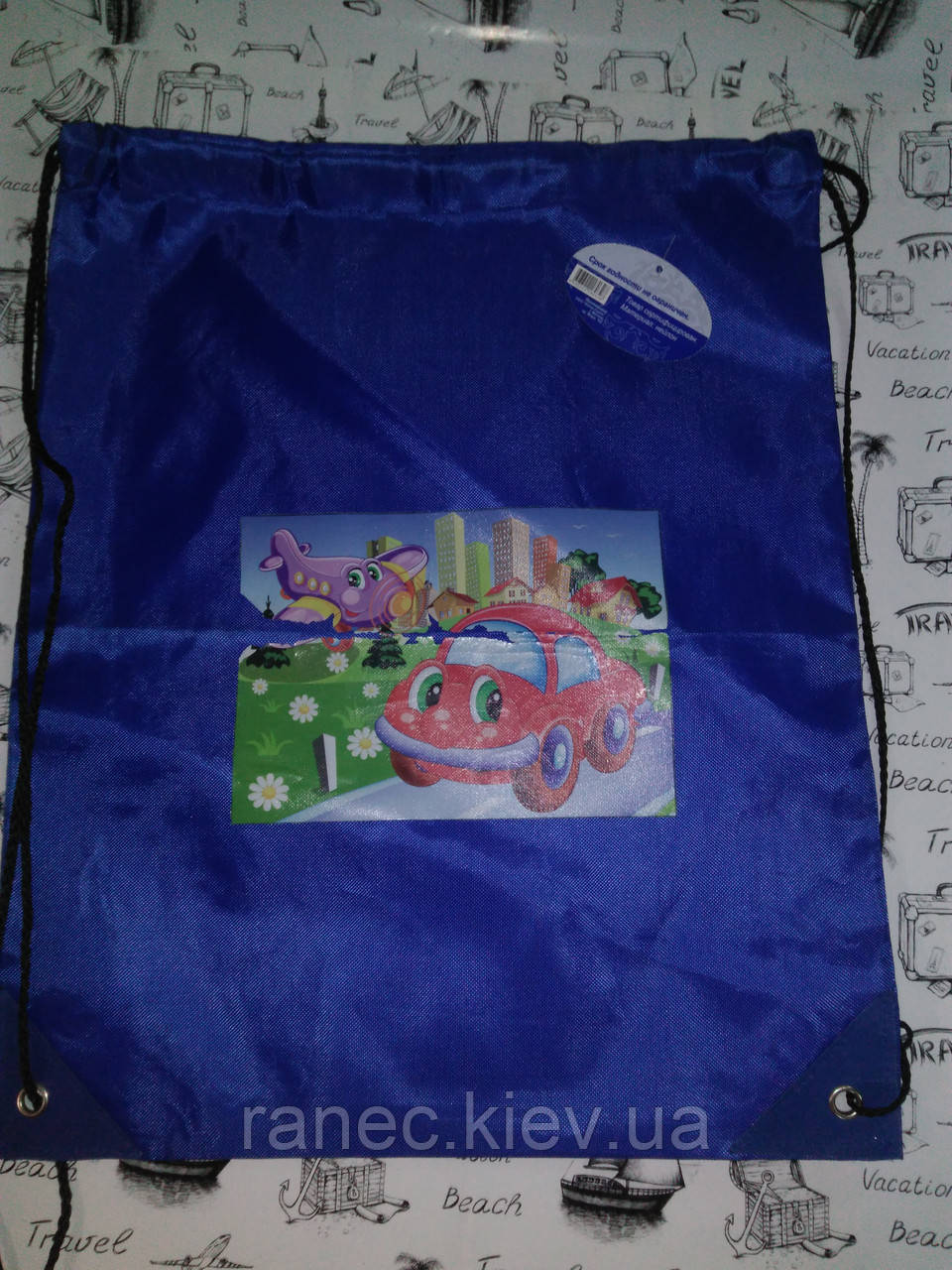 Уценка( рисунок) Сумка для обуви " Машинка " синяя 1445, фото 1