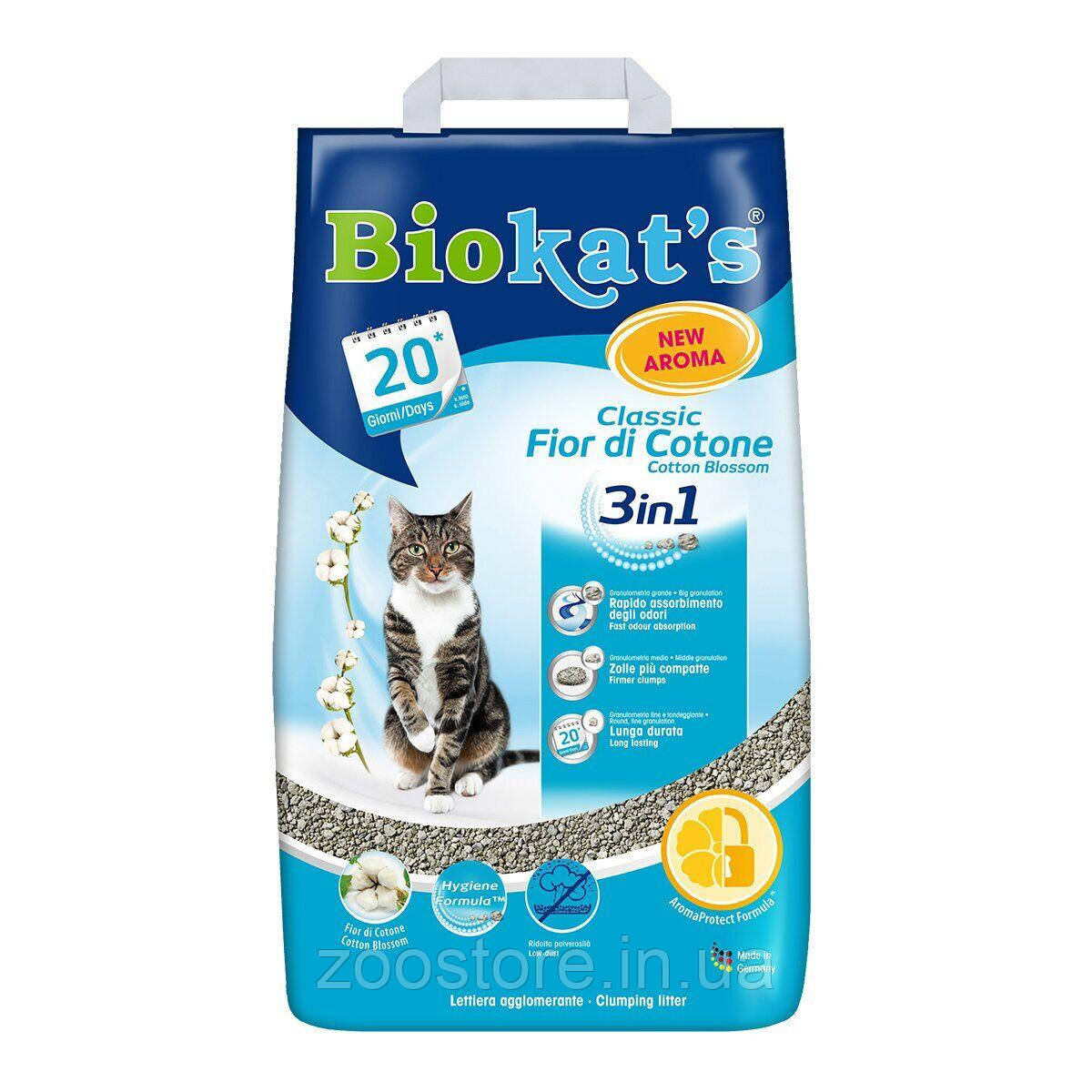 Наповнювач туалету для кішок Biokat's Classic Fresh 3in1 Cotton Blossom 10 л (бентонітовий)