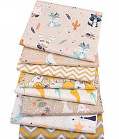 Бежевый набор ткани для рукоделия с детским принтом - 8 отрезов 40*50 см
