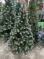 Ялинка різдвяна 1.8 м, білий кінчик із Шишкою та каліною