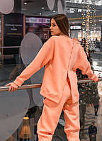 Спортивный костюм женский теплый Bassic розовый комплект ЗИМНИЙ свитшот + штаны трехнитка на флисе