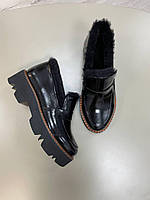 Шикарные женские лоферы из натуральной кожи лаковые на стильной подошве , черные, зимние. Обувь зима, 36-40р