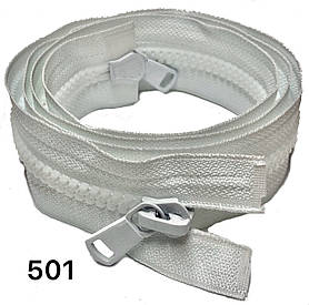 Блискавка тракторна косий зуб №8 біла пластикова з двома бігунками 110см