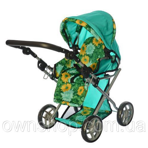 Коляска для ляльки 9346, висота ручки 62 см, бірюзова, 2 в 1, демісезон, фото 1