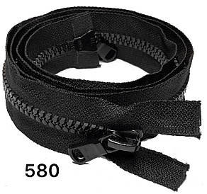 Блискавка тракторна косий зуб №8 Чорний пластикова з двома бігунками 110см