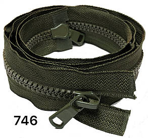 Блискавка тракторна косий зуб №8 Хакі пластикова з двома бігунками 110см