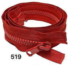 Блискавка тракторна косий зуб №8 Червона пластикова з двома бігунками 110см