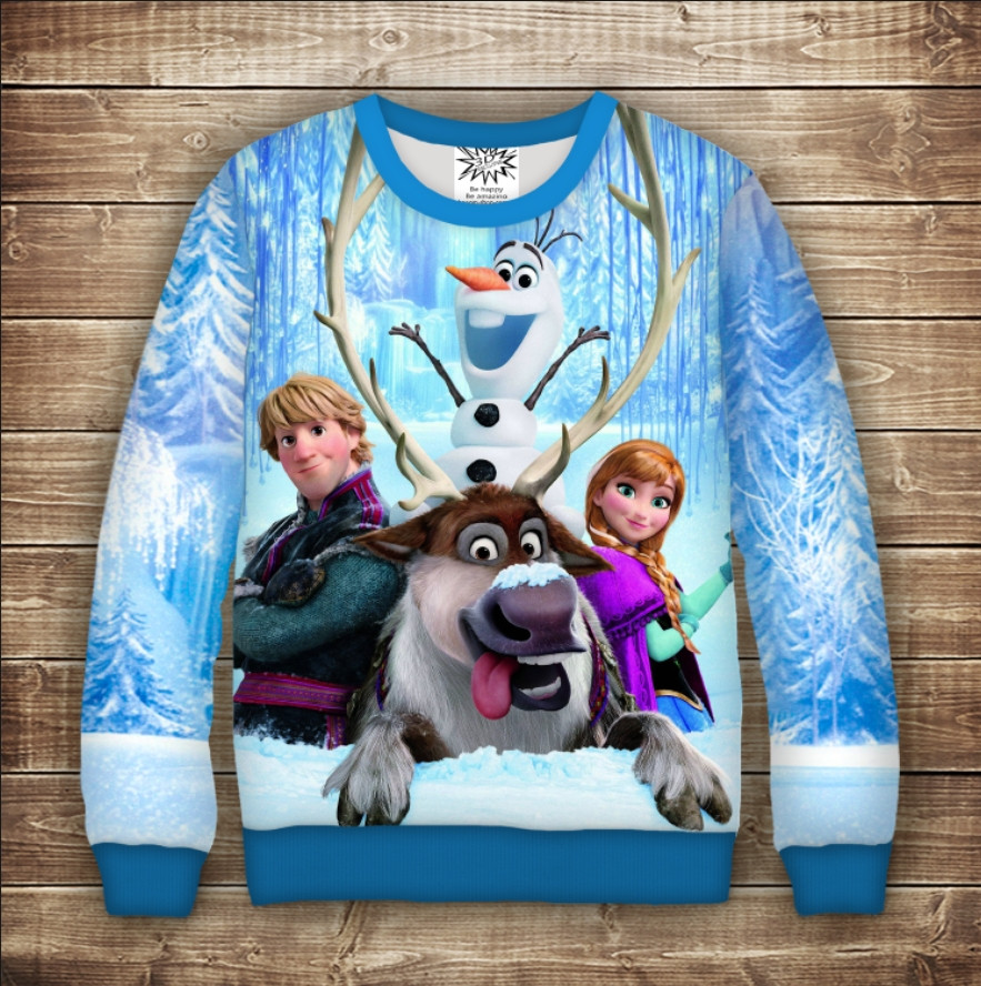 Світшот з принтом Frozen / Холодне Серце-Ельза,Олаф, Свен і Крістоф. Дорослі і Дитячі розміри