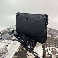 Чоловіча шкіряна сумка клатч через плече на три відділення H. T. Leather чорна, фото 5