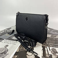 Мужская кожаная сумка клатч через плечо на три отделения H.T. Leather чёрная, фото 5