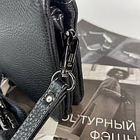 Мужская кожаная сумка клатч через плечо на три отделения H.T. Leather чёрная, фото 6