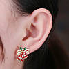 Жіночі різдвяні червоні сережки - дзвіночки з емалью та кристалами, фото 5