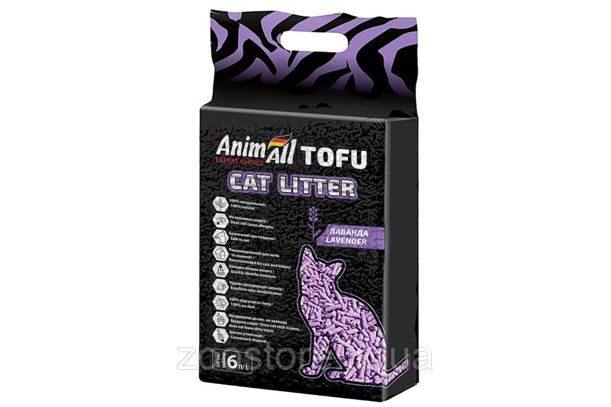 Соєвий наповнювач для туалетів котів AnimAll Tofu з ароматом лаванди, 6 літрів (2,6 кг)