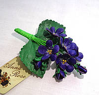 Брошь цветок из кожи ручной работы букет "Синие фиалки"