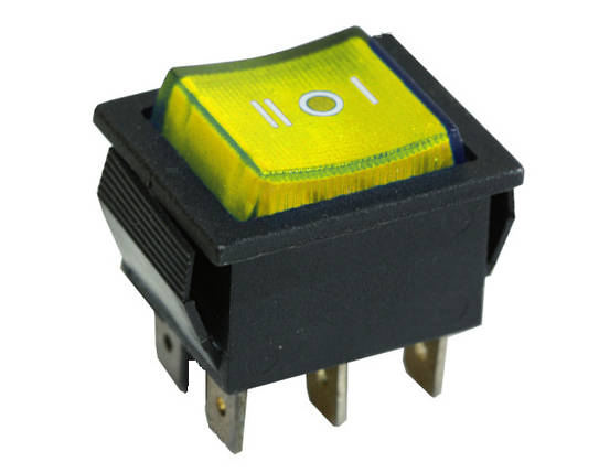 Перемикач KCD2-203N Y/B 220V 1 кнопка жовта перекидний з підсвічуванням Ny95500793, фото 1