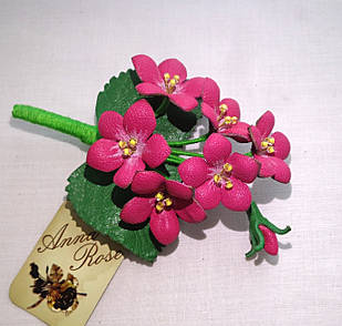 Брошка квітка зі шкіри ручної роботи букет "Малинові Дзвіночки"