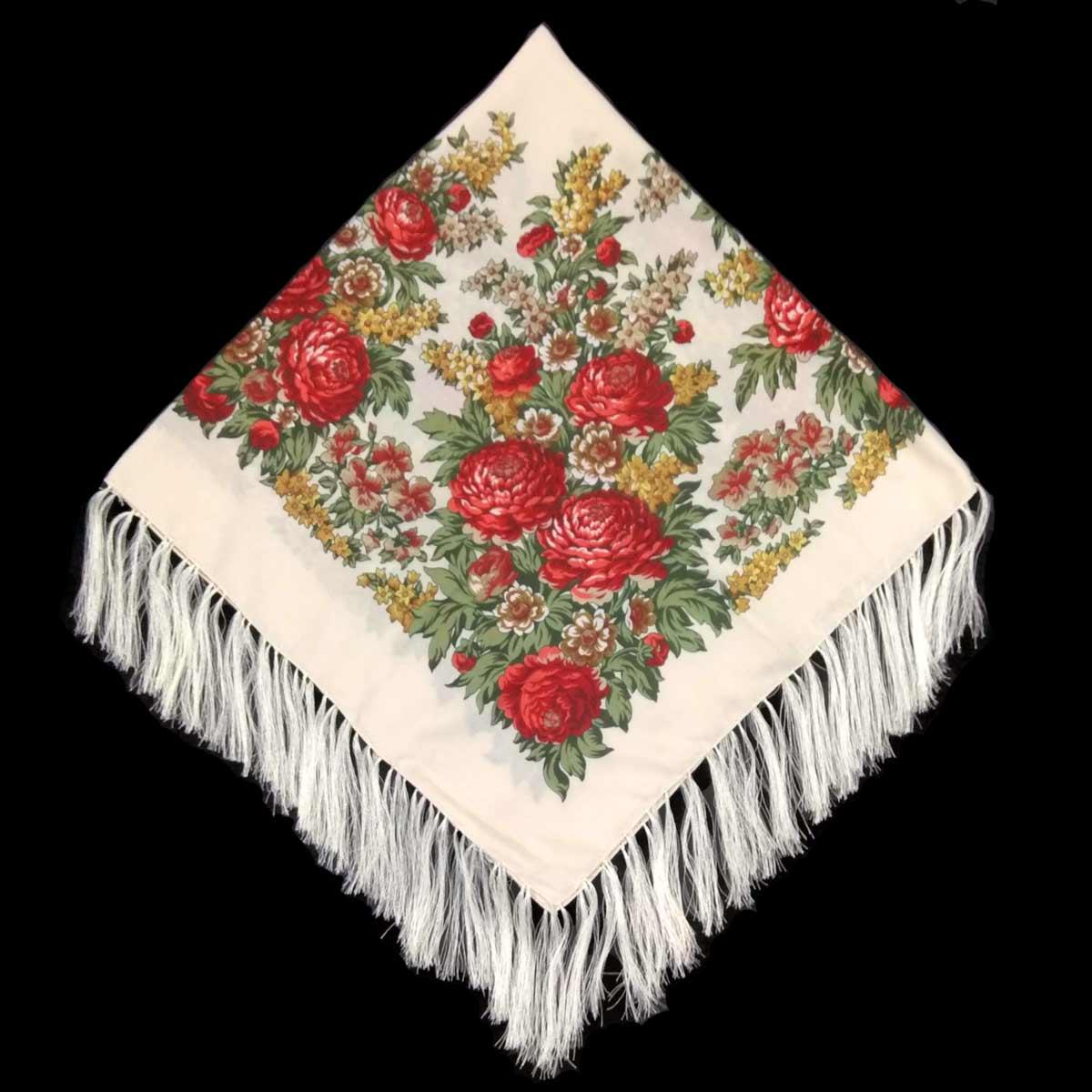 Хустка народна Півонії 120*120 см кремова