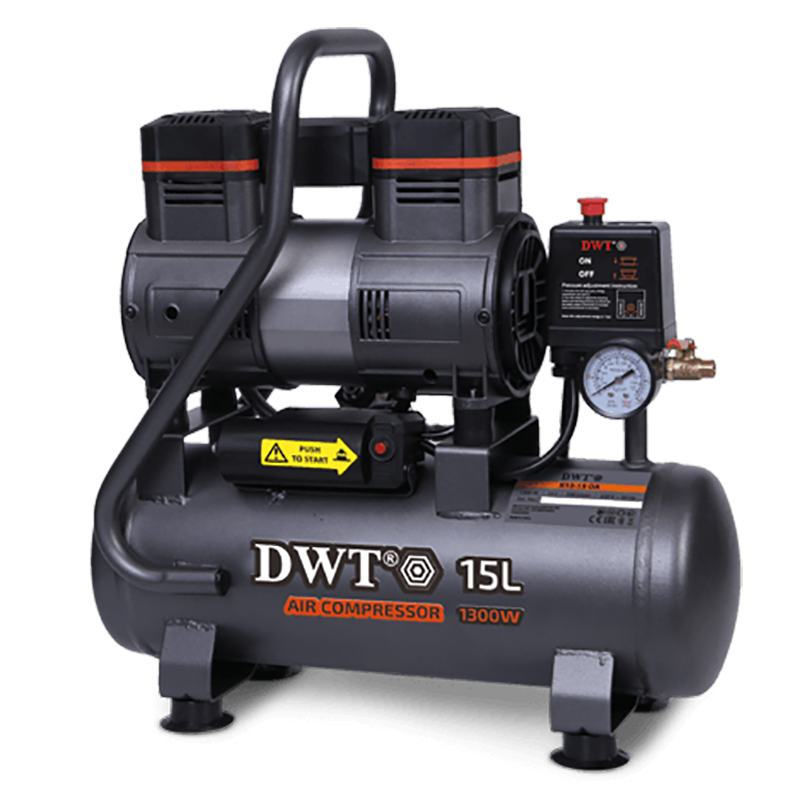 Компресор повітряний безмасляний DWT K13-15 OA-CU, 1300 Вт, ресивер 15 л., продуктивність 100 л/хв, 7 бар