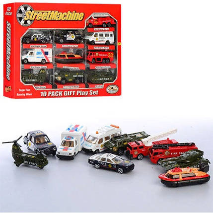 KMPT2009 Набір машинок залізних, спецтехніка, 10 штук у коробці 29-20,5-4,5 см, фото 1