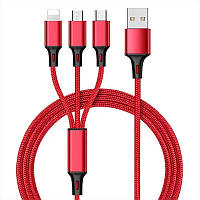 USB кабель 3в1 1,2 м USB - micro USB + Lighting + Type C. Красный